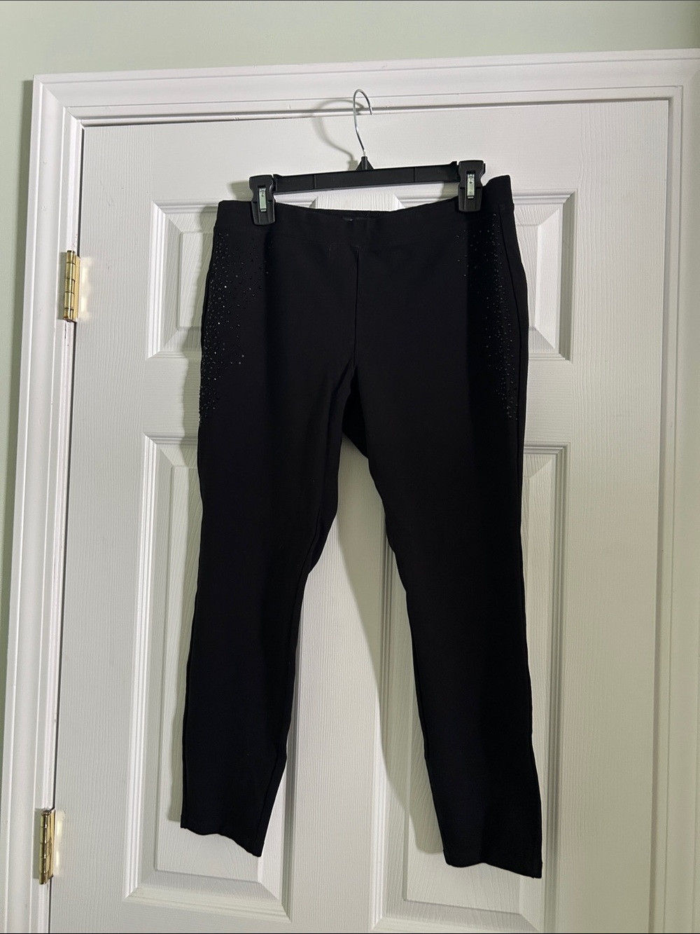 d. jeans Black Cropped Stretch Ankle Pants with Side Rhinestone Detail